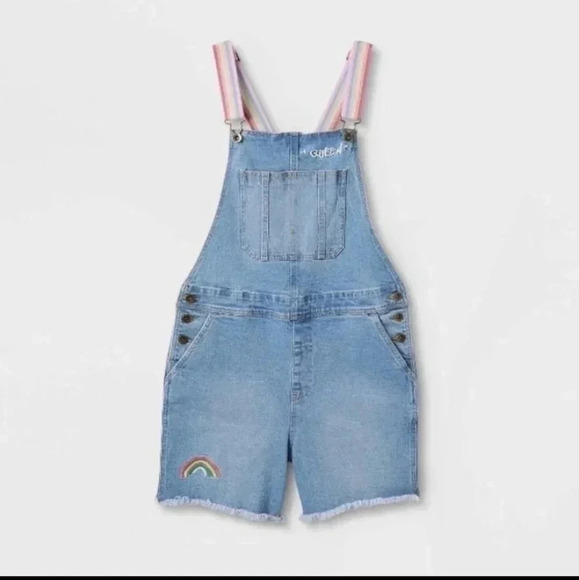 Blue Jean Short Overalls Rainbow 🌈 "Queen" NWT By Blu - Picture 4 of 14